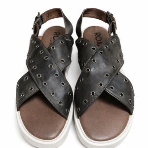 Roan by Bed Stu‎ Bosco Gray Leather Grommet Platform Sandals Size 7.5